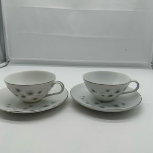 Set of 2  Vintage Creative Platinum Star Burst Flat Cup / Mug & Saucer